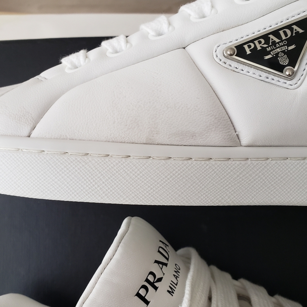 Prada Triangle Logo Padded Sneakers White Leather New - Picture 11 of 16